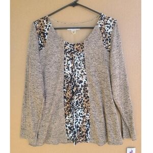 Allison Daley Taupe Long-Sleeve Top with Leopard Print Panel